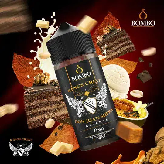 E-liquide Bombo Kings Crest - Don Juan Supra Reserve shortfill 100ml (Tabac, Génoise, Chocolat, Beurre de noix de pécan, Crème, Caramel)