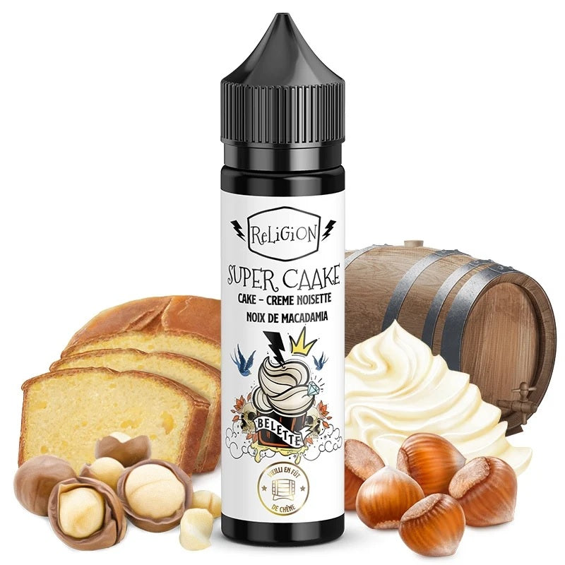 E-liquide Religion - Super Caake 50ml (Cake, Crème, Noisette, Noix de macadamia, Vieilli en fût de chêne)